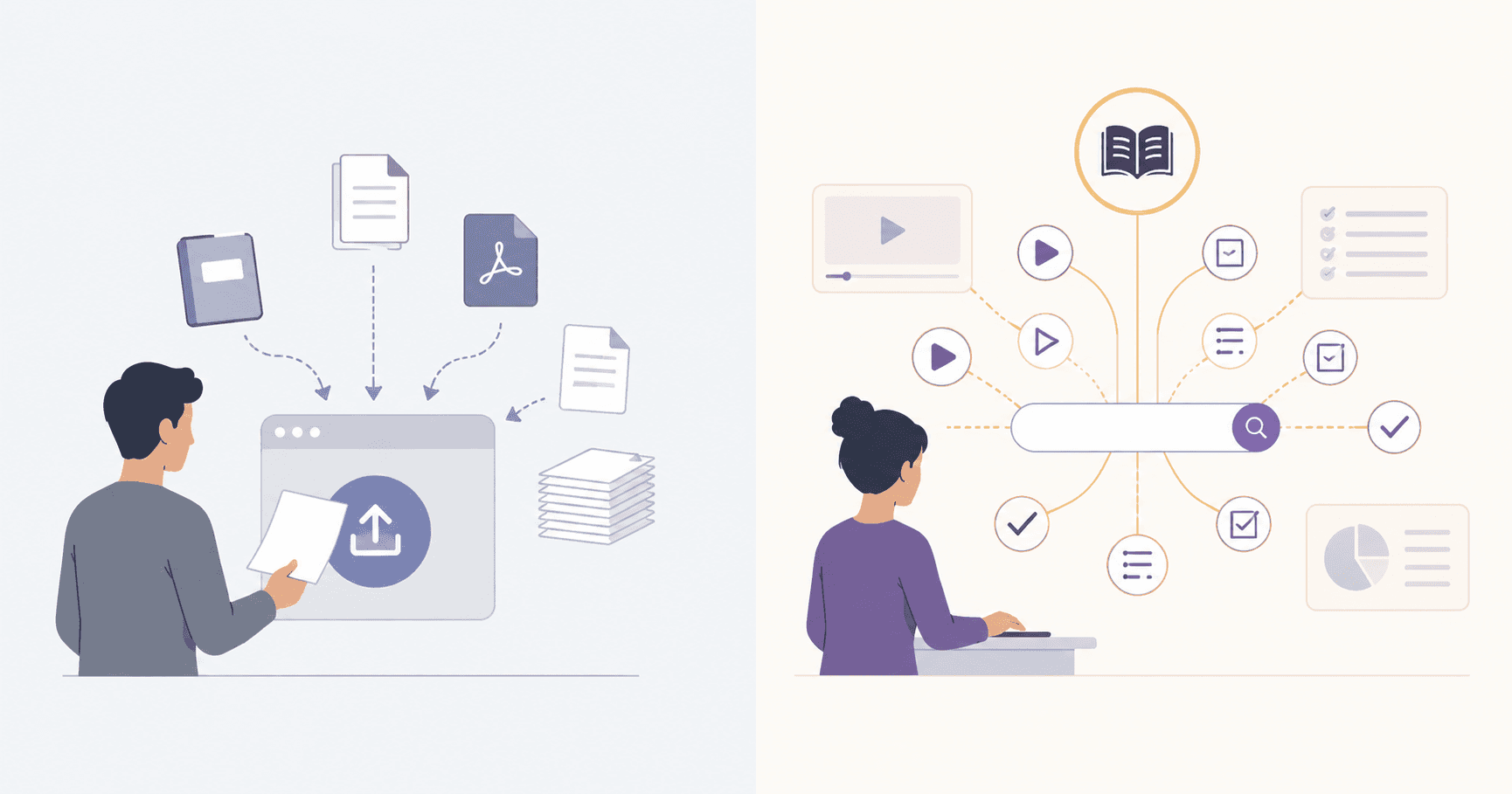 A clean flat-design editorial illustration split into two equal halves side by side