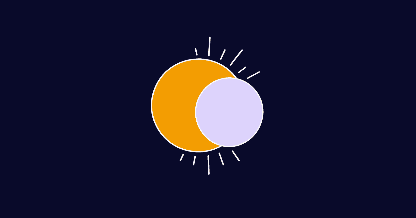 Flat illustrated graphic of a solar eclipse with corona rays  on a violet background, representing the astronomy behind why  solar eclipses happen