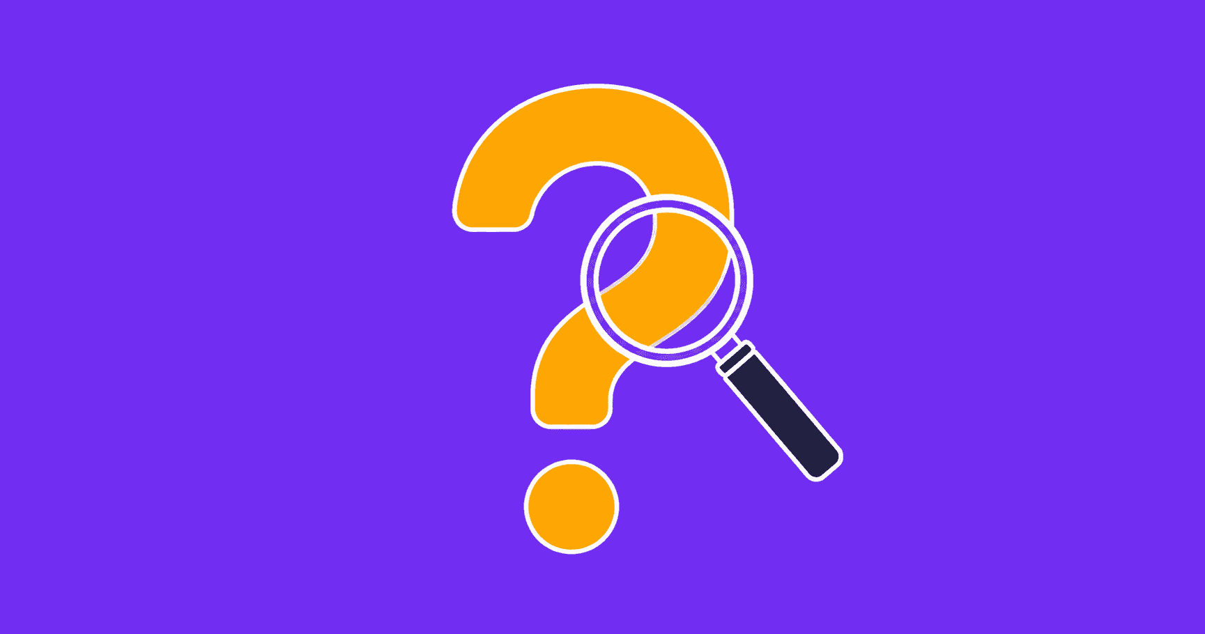 Flat illustrated graphic of a large question mark being  examined with a magnifying glass, representing the hardest  trivia questions and why they stump people