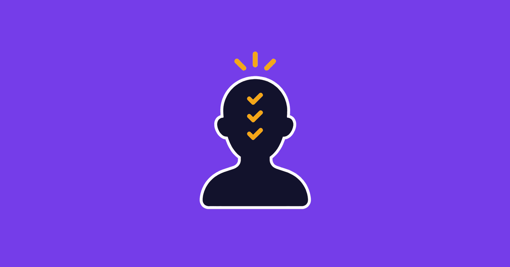 Illustrated head profile with three amber check marks inside, representing the habits of smart people