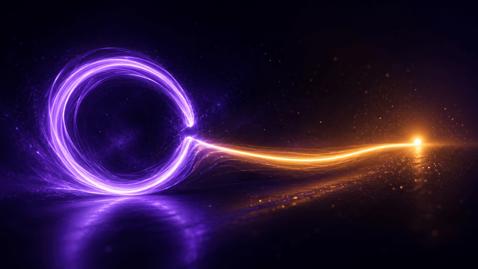 A premium editorial abstract render of a glowing ribbon of light that forms a closed loop and then breaks open into a forward path.