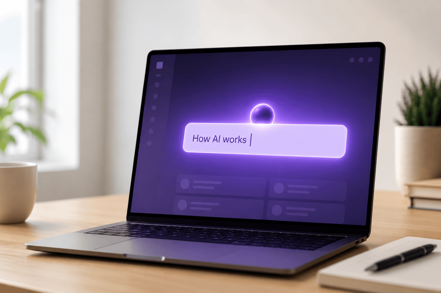 Laptop showing a  input field, representing typing a topic into an AI course generator